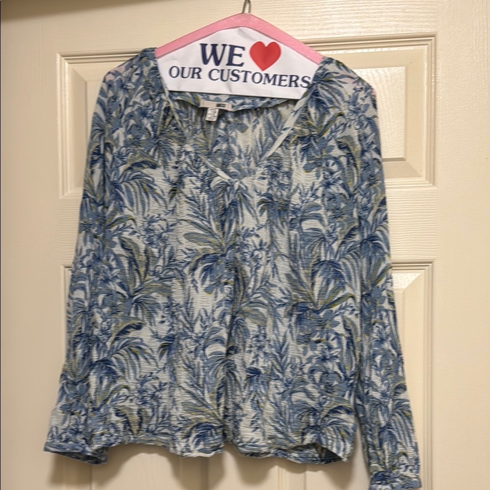 Muse Blue and White Botanical Print Blouse